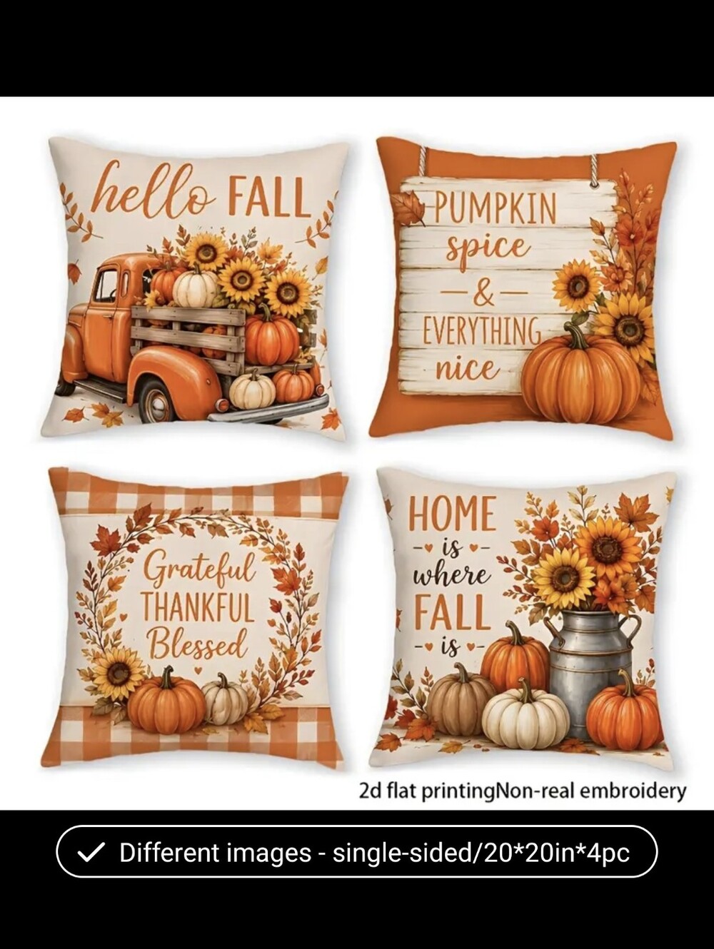 4pc Set of Thanksgiving Pillow Cases Covers, T19MIS